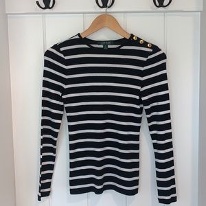 Lauren Ralph Lauren Women’s Long Sleeve Cotton Black & white Striped Shirt,  XS